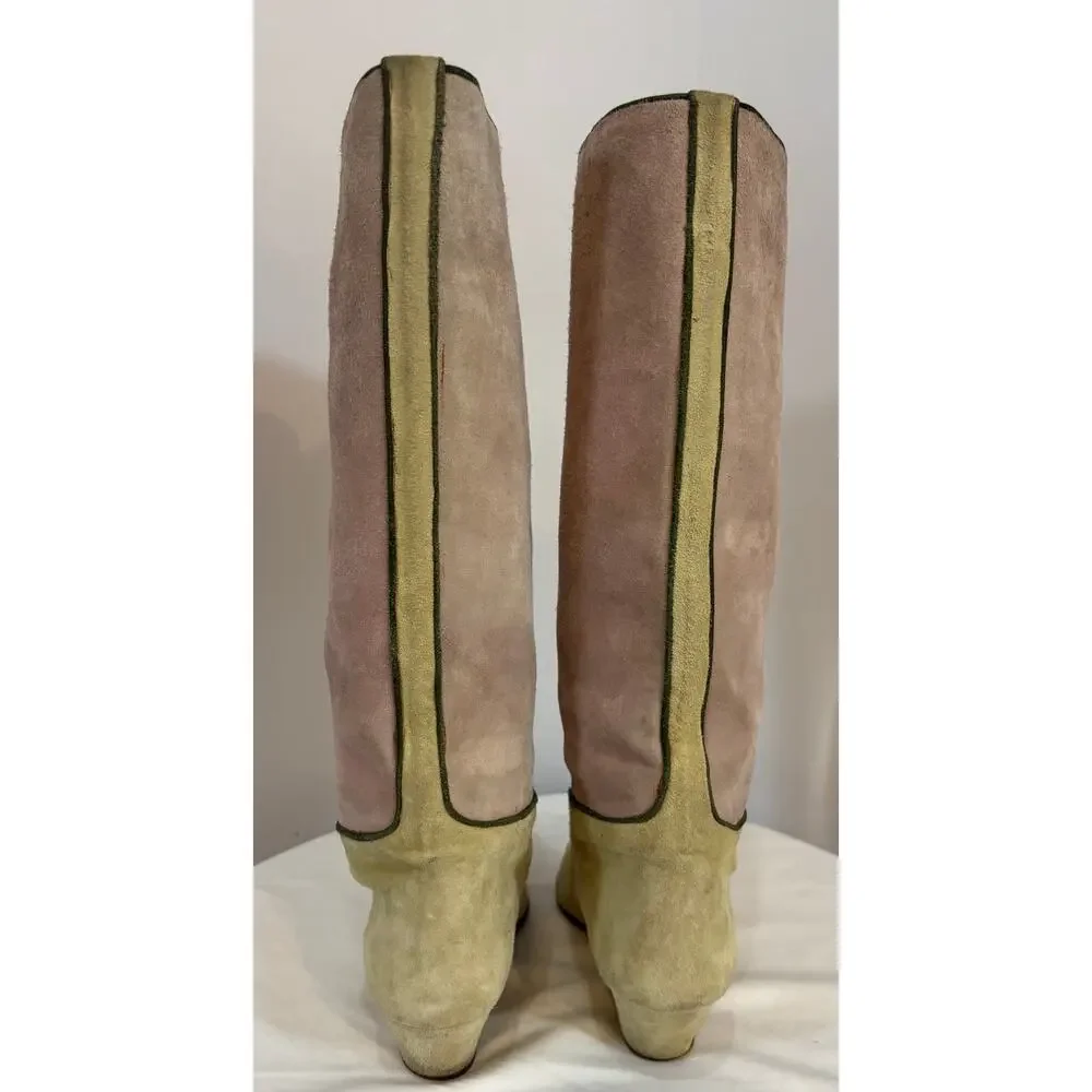 🔥SALE🔥VTG Maud Frizon 70’s/80’s Suede Boot 1.5” Heel Beige/Green French Designer